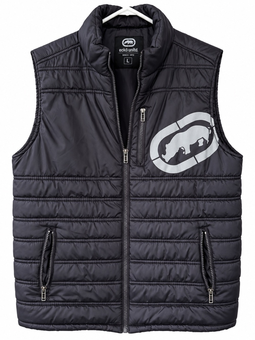 Ecko Unlimited Men’s Large Black Quilted Puffer Vest Rhino Logo Y2K